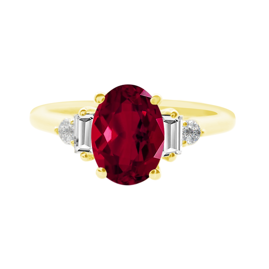 0.08Cr Dia 0.62Ct Ru 14K Yellow Gold Dia & Ruby Fashion Ring Size 7 1.3Dwt