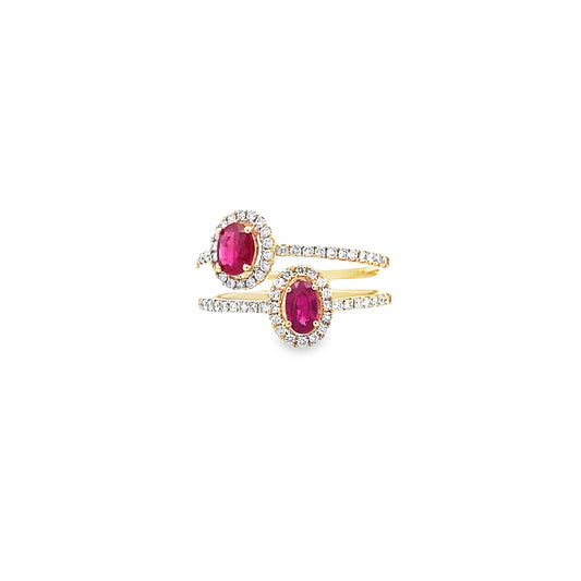 0.72Ctw Rbov/0.37Ctw Dird 14K Yellow Gold Ruby & Diamond Ring Size 7 2.1Dwt