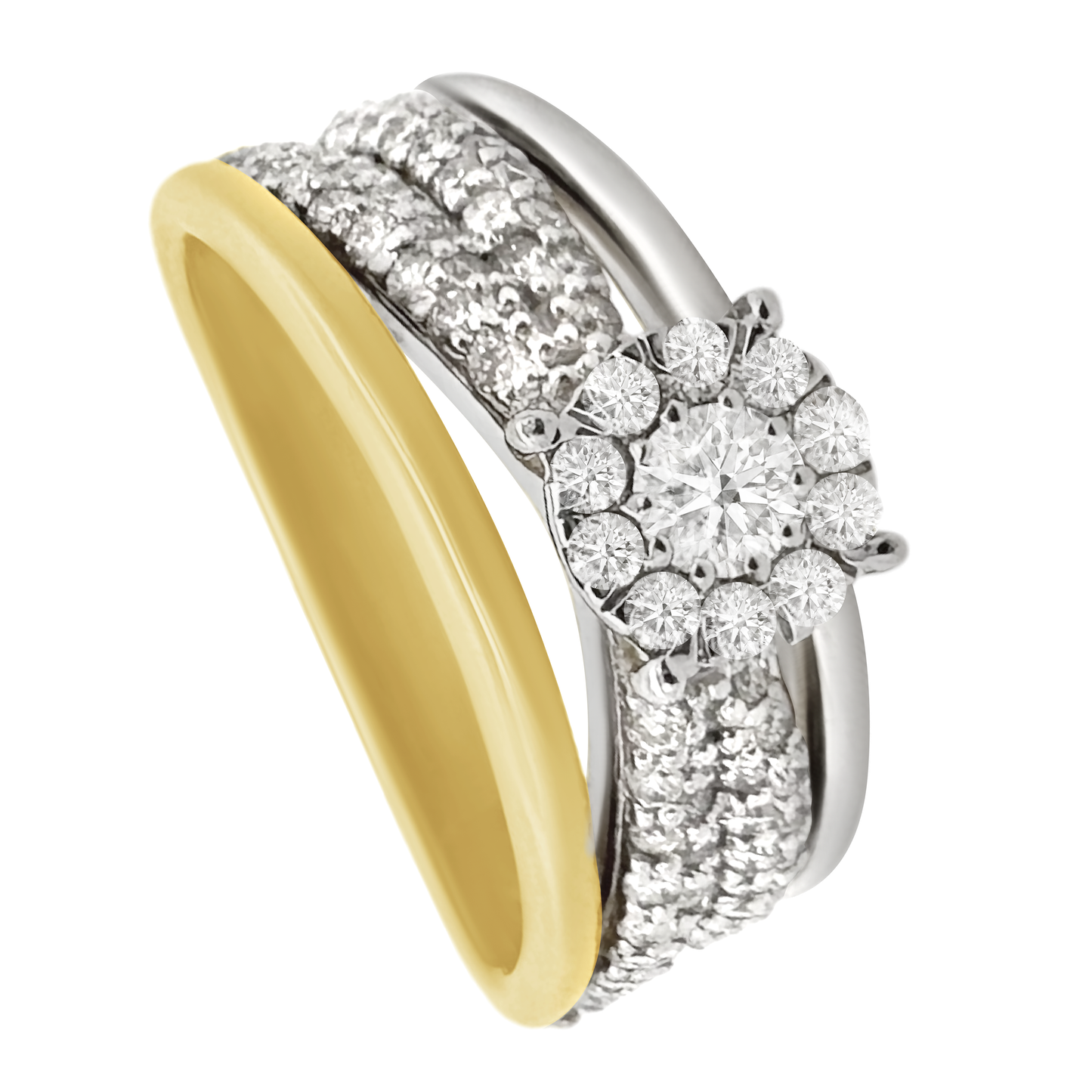 0.92Ctw 14K Two Tone Gold Diamond Engagement Ring Size 7 3.8Dwt