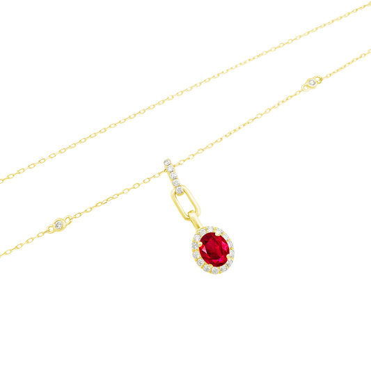 0.15Ct Dia 0.50Ct Ru 14K Yellow Gold Ruby Pendant Necklace 18In 1.2Dwt