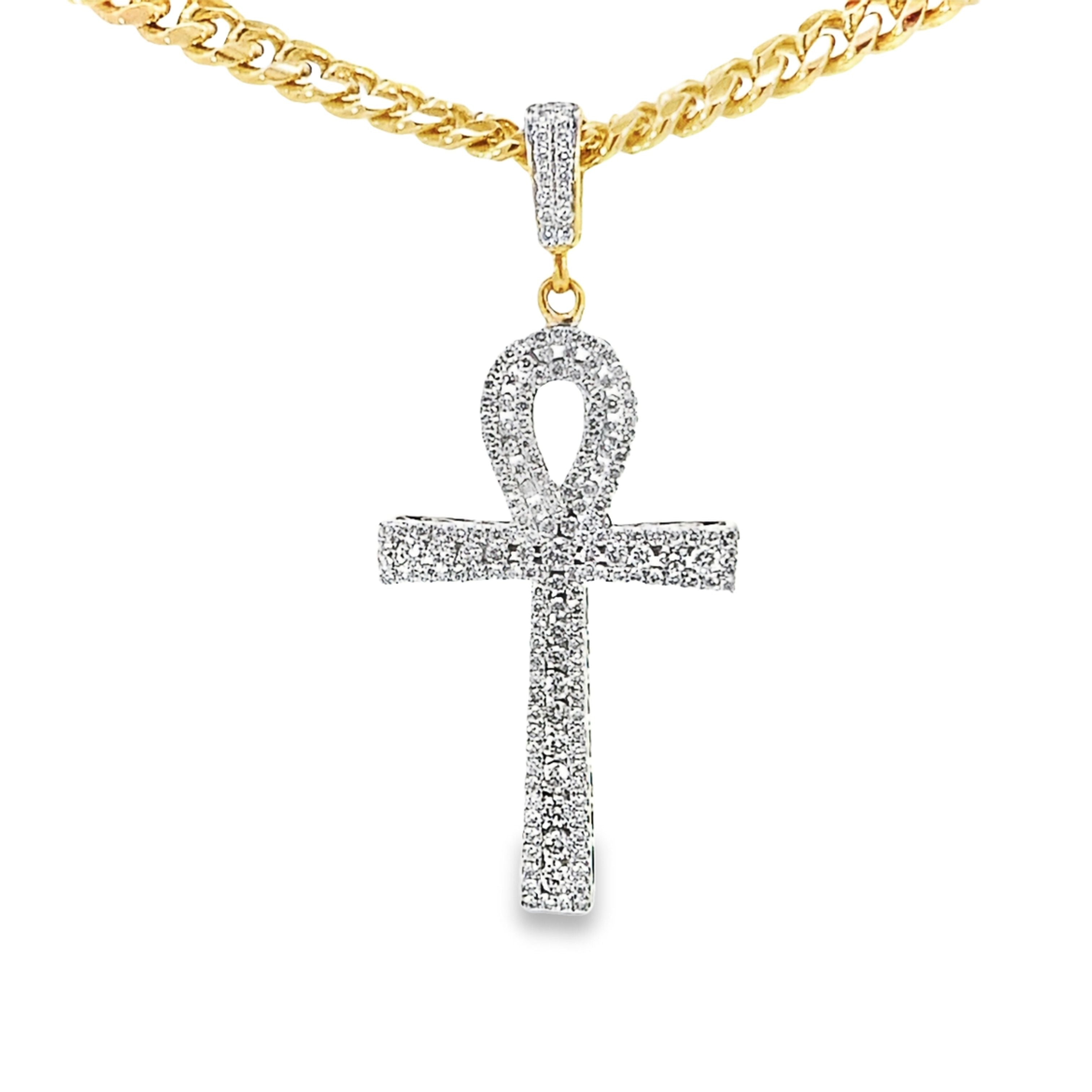 10K Yellow Gold Diamond Ankh Pendant 3.0Dwt