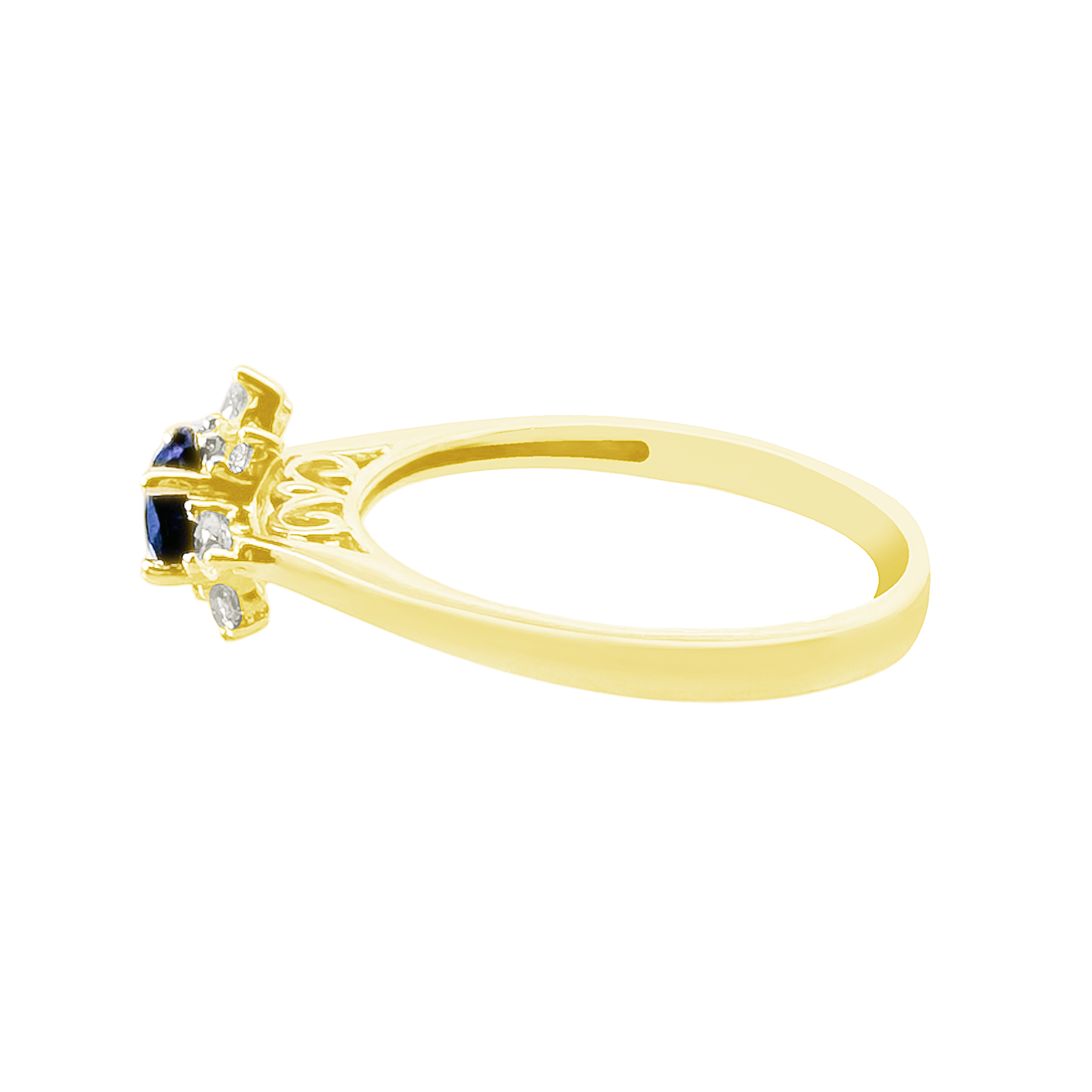 0.19Ct Dia 0.70Ct Bs 14K Yellow Gold Blue Sapphire Fashion Ring Size 7 1.4Dwt