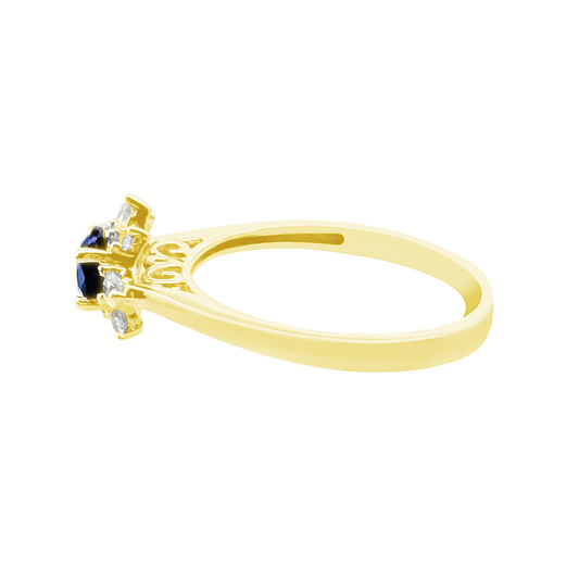0.19Ct Dia 0.70Ct Bs 14K Yellow Gold Blue Sapphire Fashion Ring Size 7 1.4Dwt