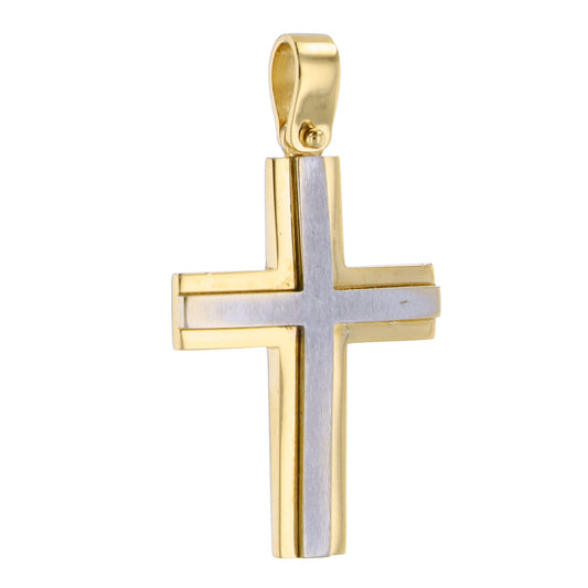 14K Two Tone Gold Free Form Cross Pendant 6.8Dwt