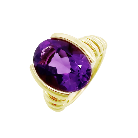 14K Yellow Gold Ladies Amethyst Ring Size 7 4.0Dwt