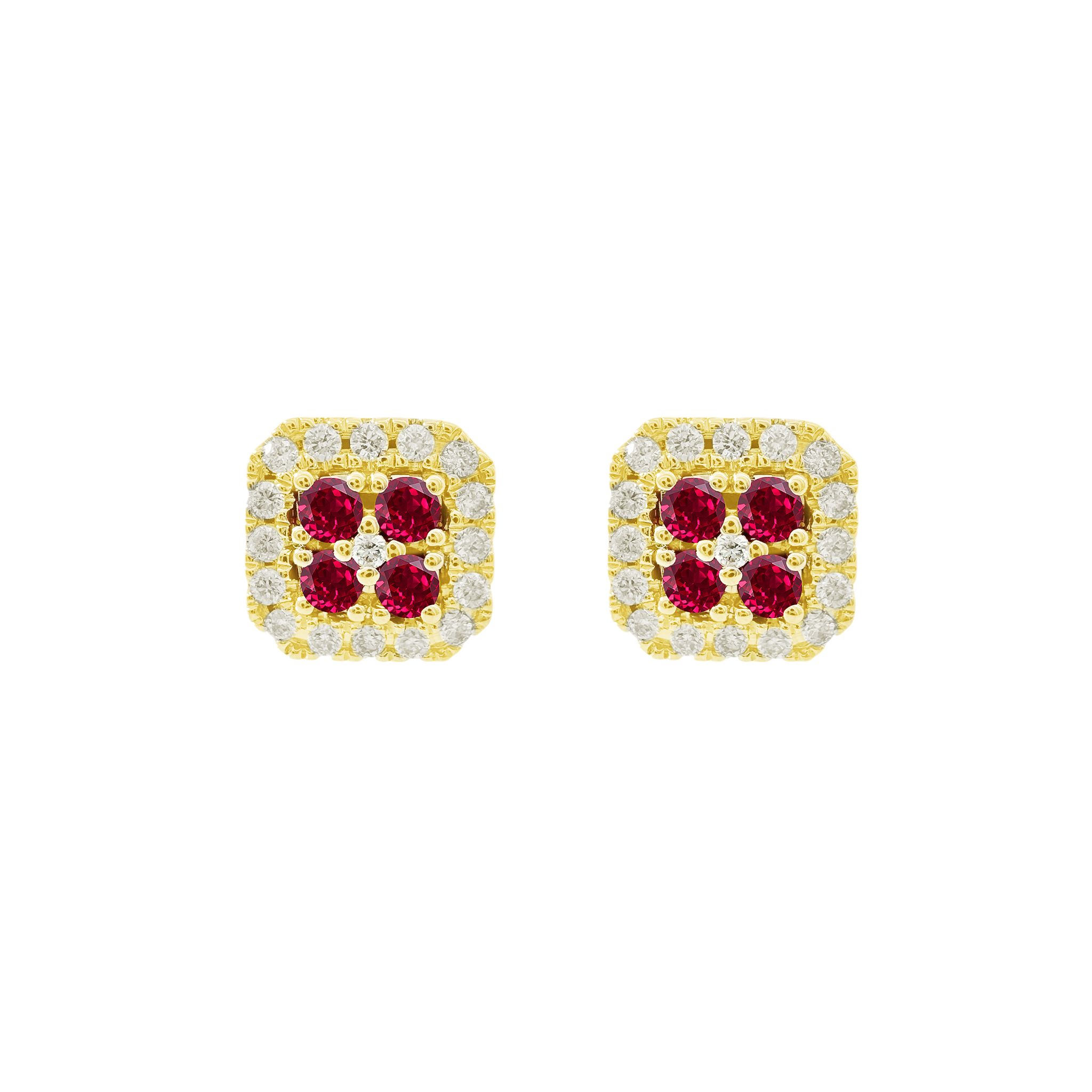 0.29Ctw Ruby & 0.21Ctw Diamond 14K Yellow Gold Stud Earrings 1.0Dwt
