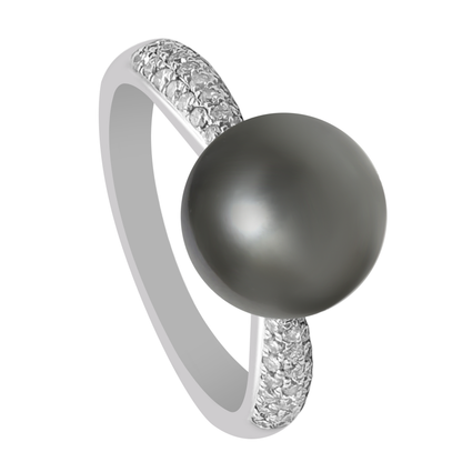 4.08Tpr 0.25Dir 18K White Gold Tahitian Pearl & Diam Ring Size 6.5 2.8Dwt+