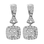 0.33Ctw 14K White Gold Square Diamond Cluster Drop Earrings
