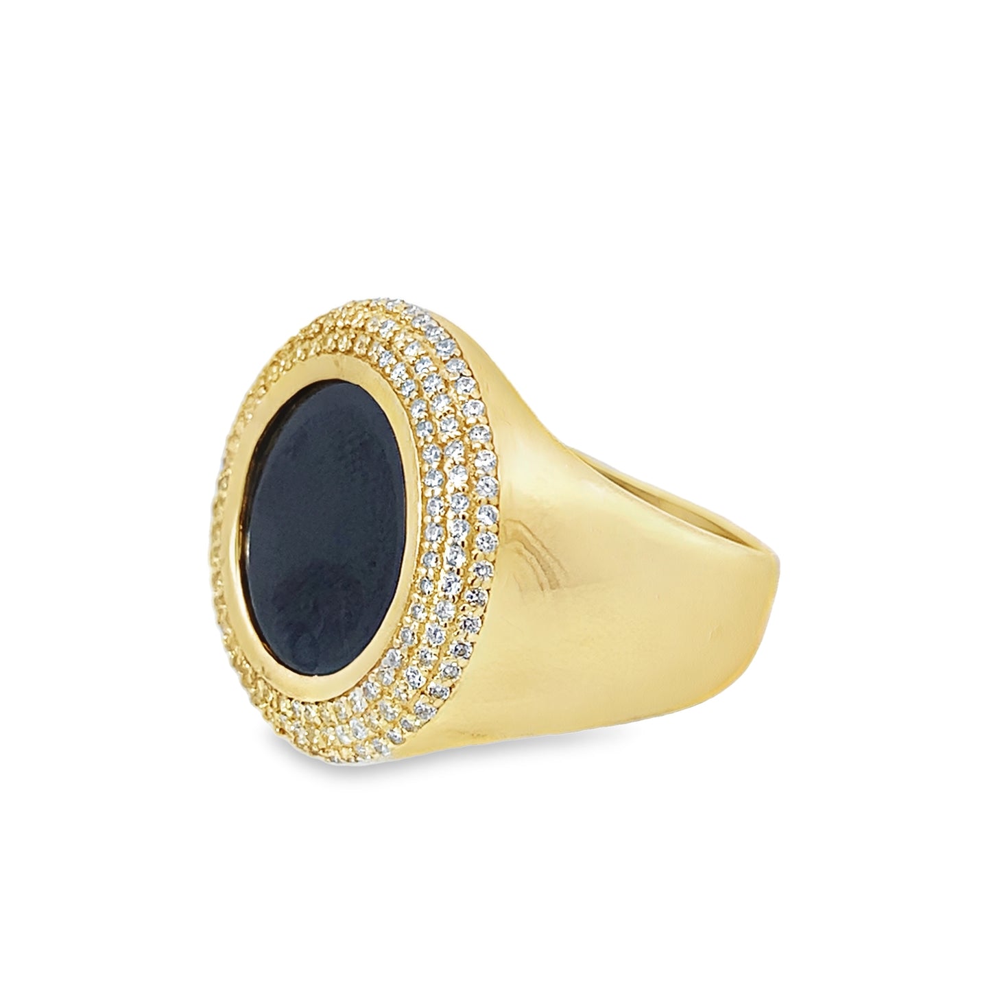10K Yellow Gold Cz & Onyx Fashion Ring Mens Size 11.5 5.5Dwt