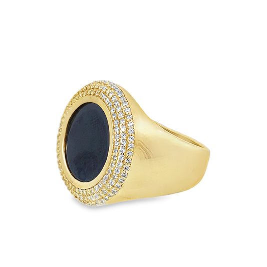 10K Yellow Gold Cz & Onyx Fashion Ring Mens Size 11.5 5.5Dwt