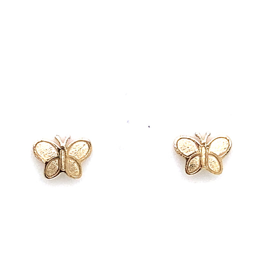 14K Yellow Gold Baby Satin Butterfly Stud Earrings