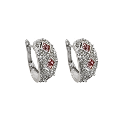 14K White Gold Diamond & Pink Sapphire Huggie Earrings 4.2Dwt