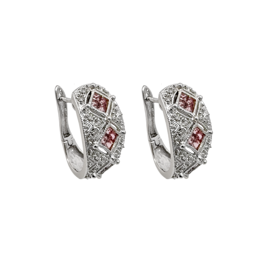14K White Gold Diamond & Pink Sapphire Huggie Earrings 4.2Dwt