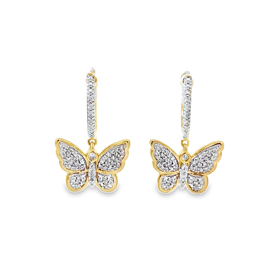 0.25Ctw 10K Yellow Gold Diamond Butterflies Hoop Earrings