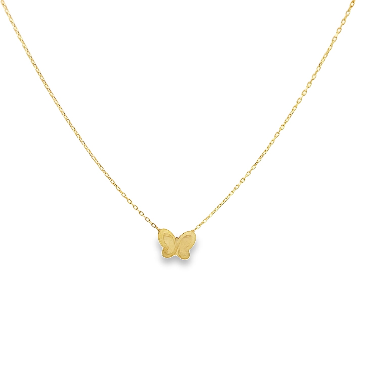 14K Yellow Gold Small Butterfly Pendant Necklace 18In
