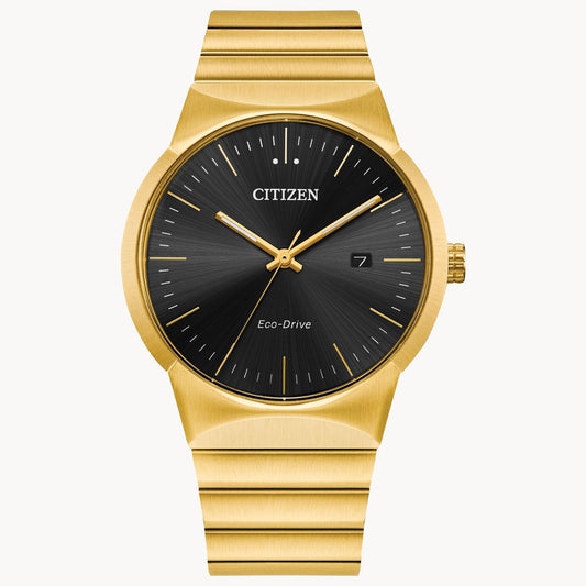 Citizen Axiom Eco Drive Mens Watch (BM7582-56E) Gold Tone Black Dial