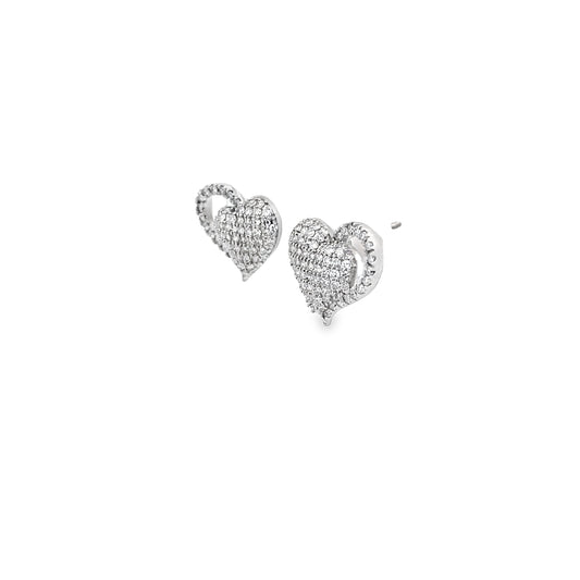 0.75Ctw 14K White Gold Diamond Heart Stud Earrings