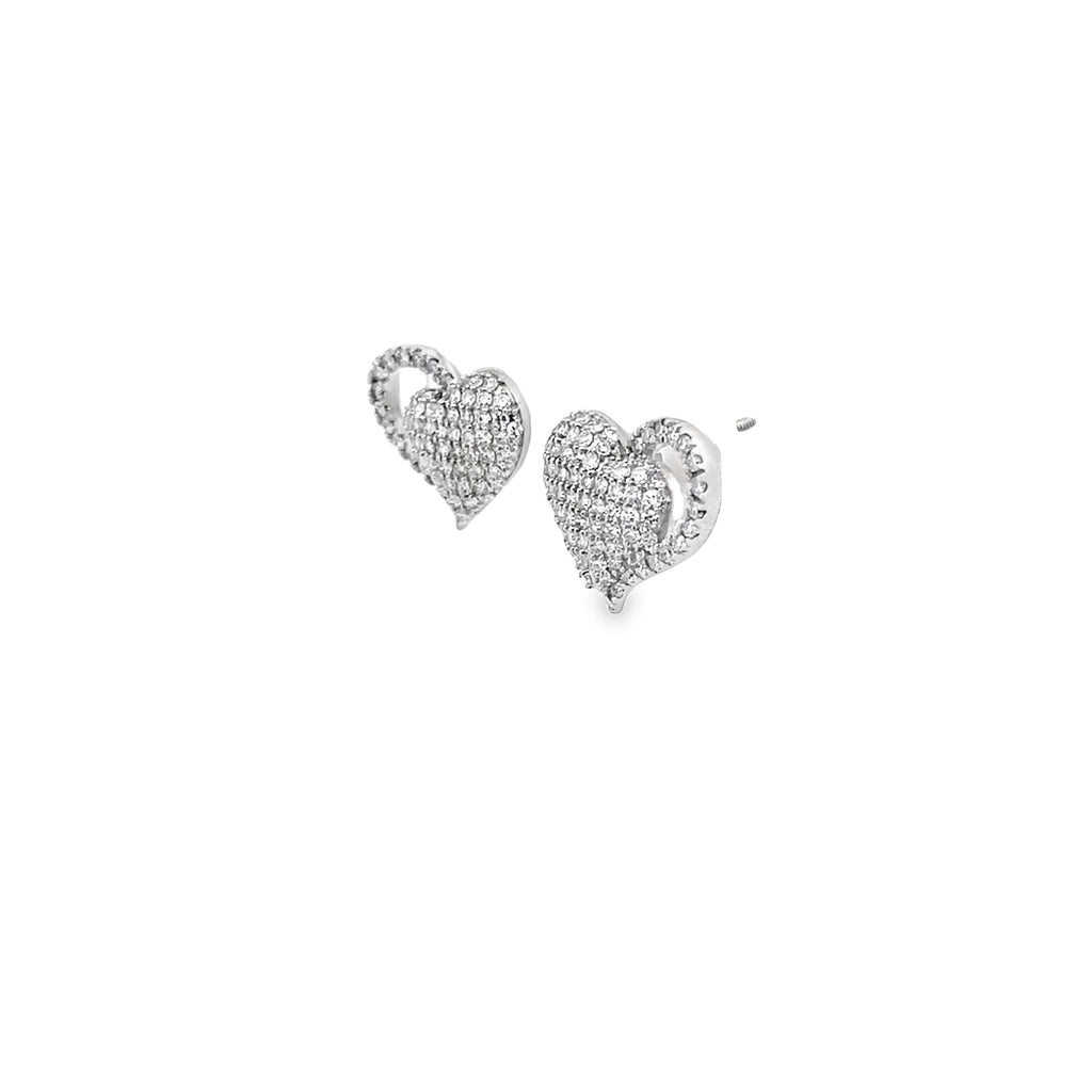 0.75Ctw 14K White Gold Diamond Heart Stud Earrings