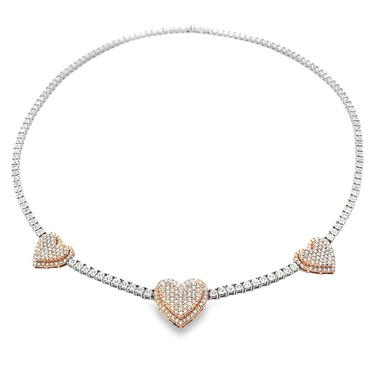 10K Two Tone Gold Heart Diamond Necklace 17In 16.0Dwt