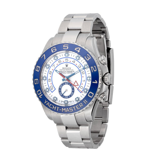Pre-Owned 2014 Rolex Yacht-Master II 43Mm Model:116680 Stainless Steel, Oyster Band, Blue Bezel, White Dial