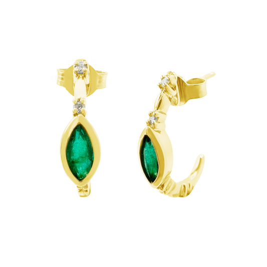 0.06Ct Dia 0.39Ct Em 14K Yellow Gold Emerald Earrings 1.3Dwt