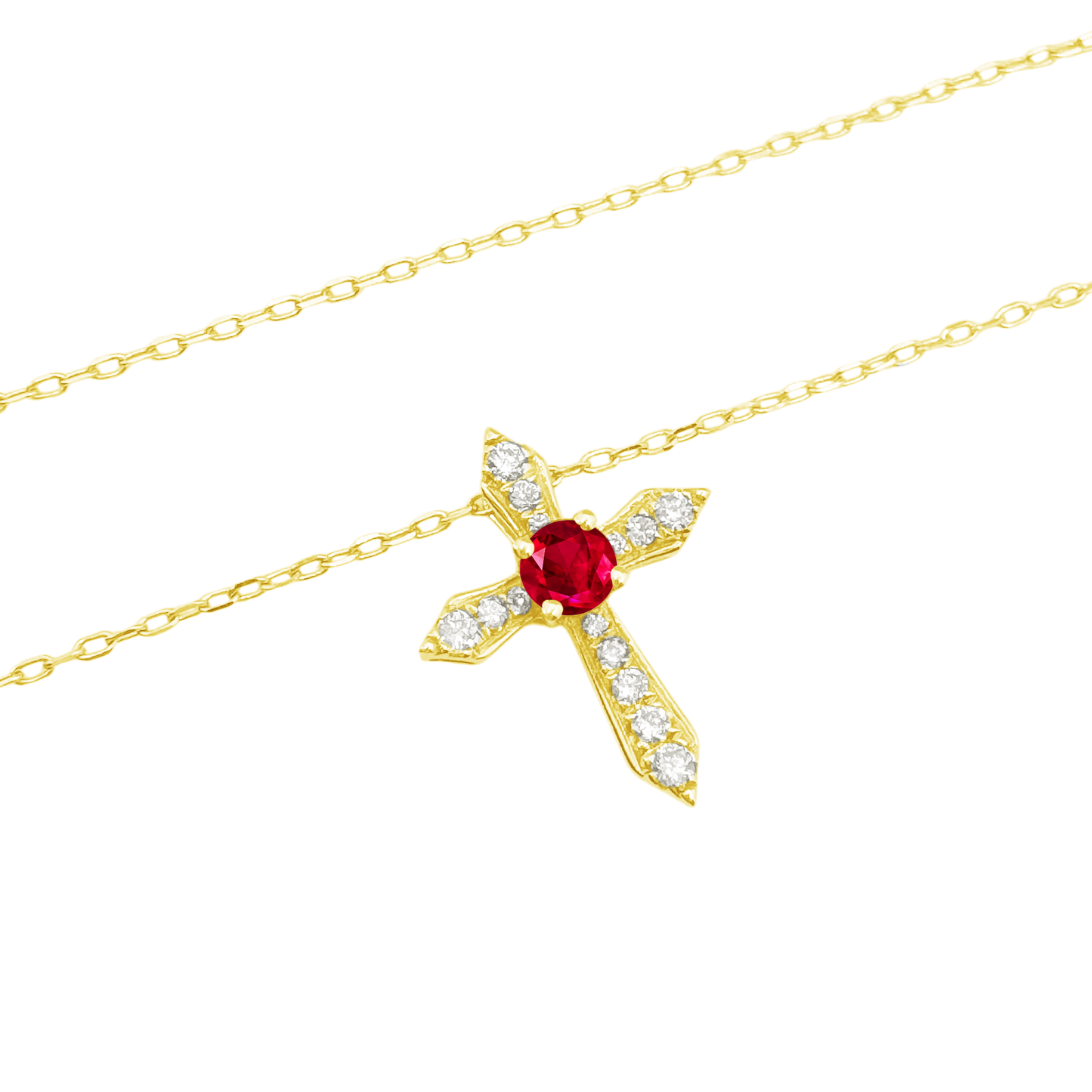 0.09Ct Dia 0.14Ct Ru 14K Yellow Gold Ruby Cross Pendant Necklace 18In 0.9Dwt