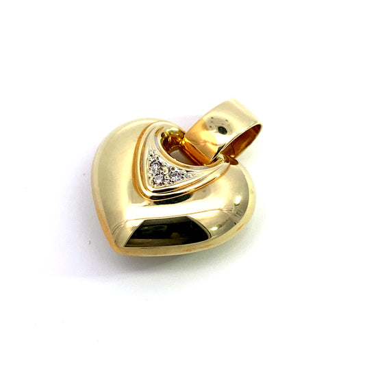 14K Yellow Gold Diamond Hollow Heart Puffed Pendant 2.1Dwt