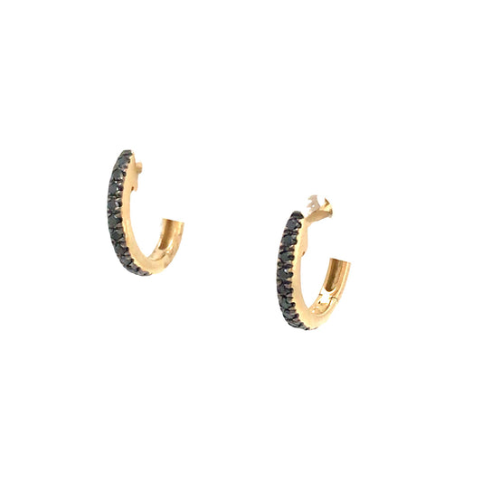 0.11Ctw Black Diamond 14K Yellow Gold Hoop Earrings 0.9Dwt