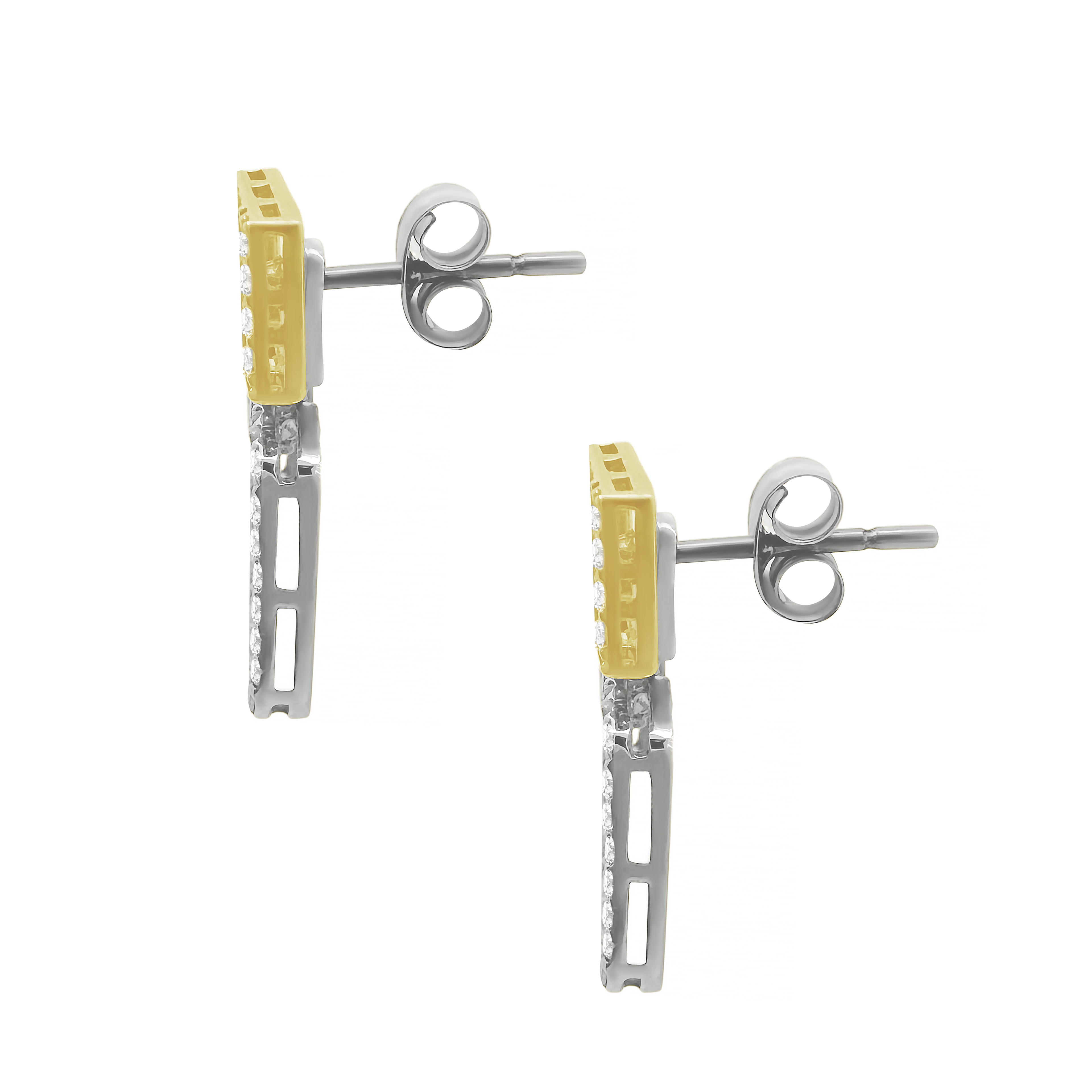 0.59Ct 10K Two Tone Square Diamond Drop Earrings