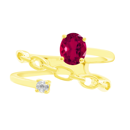 0.04Ct Dia 0.61Ct Ru 14K Yellow Gold Dia & Ruby Fashion Ring Size 7 1.6Dwt