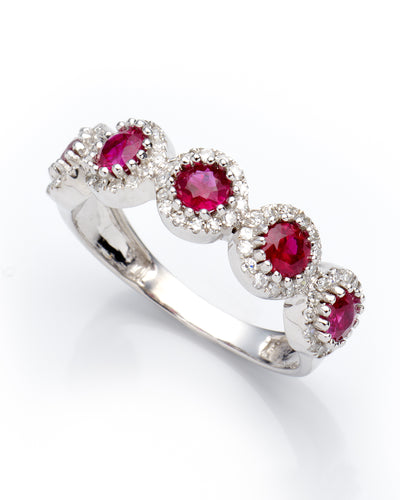 0.34Ctw Dia 1.10Ctw Ruby 14K White Gold Ring Size 7 2.1Dwt