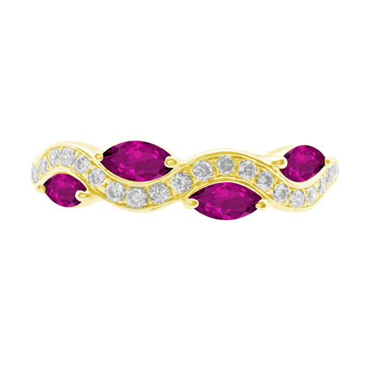 0.15Cr Dia 0.35Ct Ru 14K Yellow Gold Dia & Ruby Fashion Ring Size 7 1.2Dwt