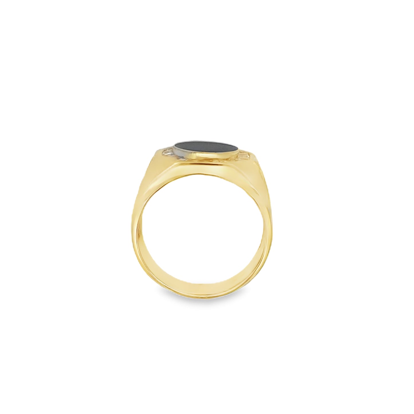 10K Yellow Gold Onyx Rd Black W/Cz Mens Ring Size 11 4.8Dwt