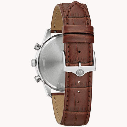 Bulova Sutton Mens Watch (96B402) Brown Leather Strap Blue Dial