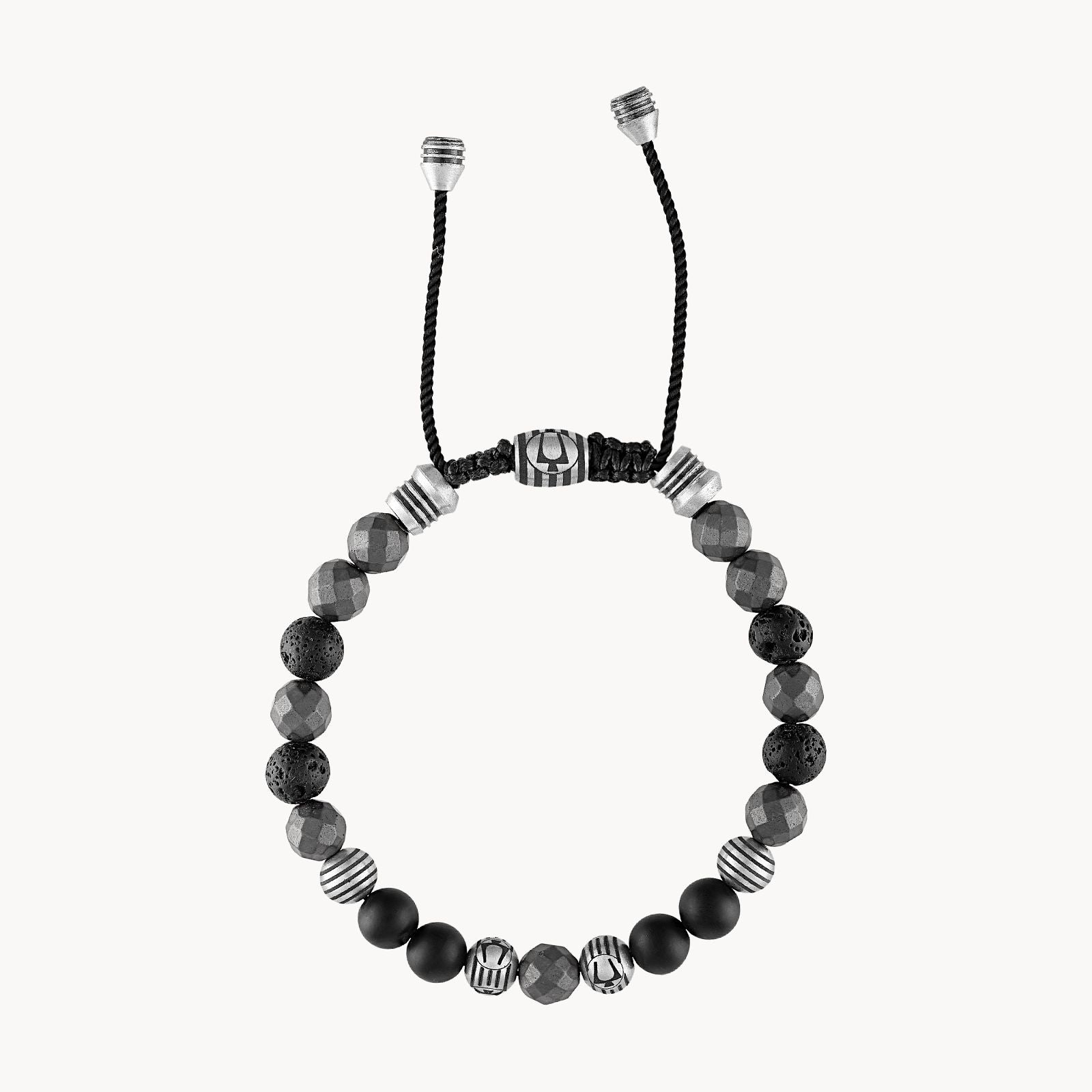 Bulova Classic Bolo Bracelet Stainless Steel With Black Cord W/ Onyx & Matte Hematite & Black Lava Beads (BVB1072-NSTMA)