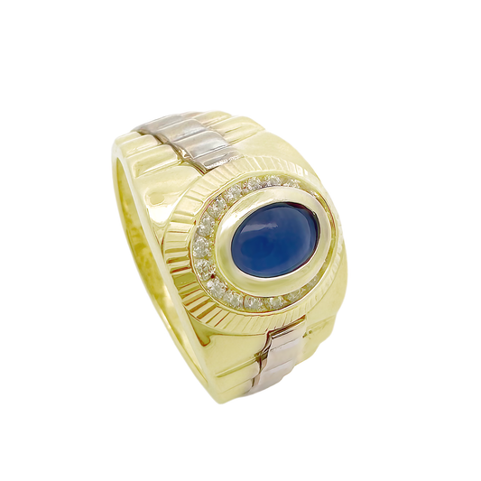 10K Two Tone Gold Cz & Blue Stone Fashion Mens Ring Size 11 4.8Dwt