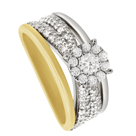 0.92Ctw 14K Two Tone Gold Diamond Engagement Ring Size 7 3.8Dwt