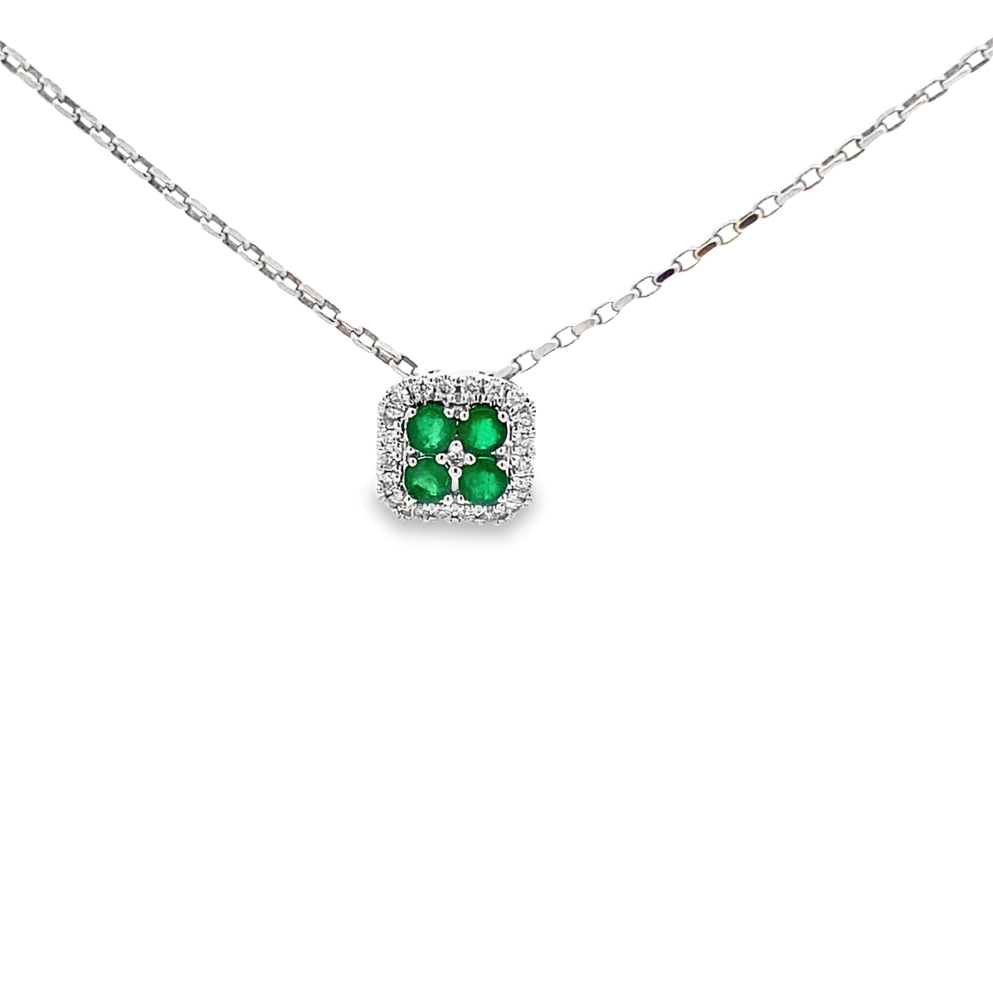 0.11Ctw Dia 0.28Ctw Emerald 14K White Gold Pendant