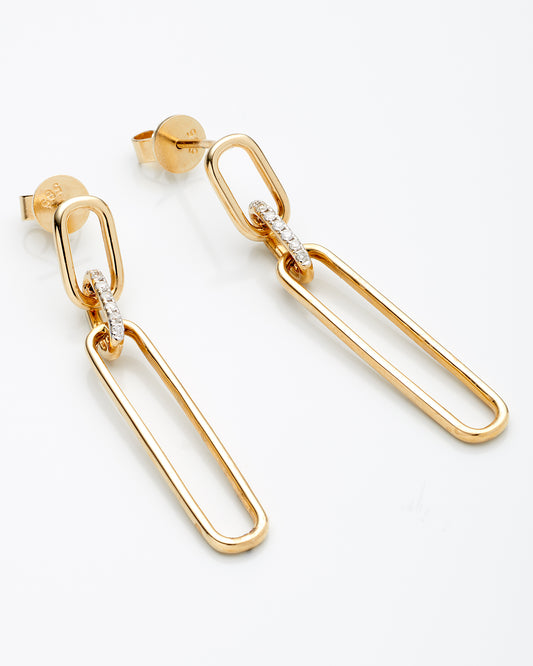 0.08Ctw 14K Yellow Gold Diamond Paperclip Link Earrings 2.8Dwt
