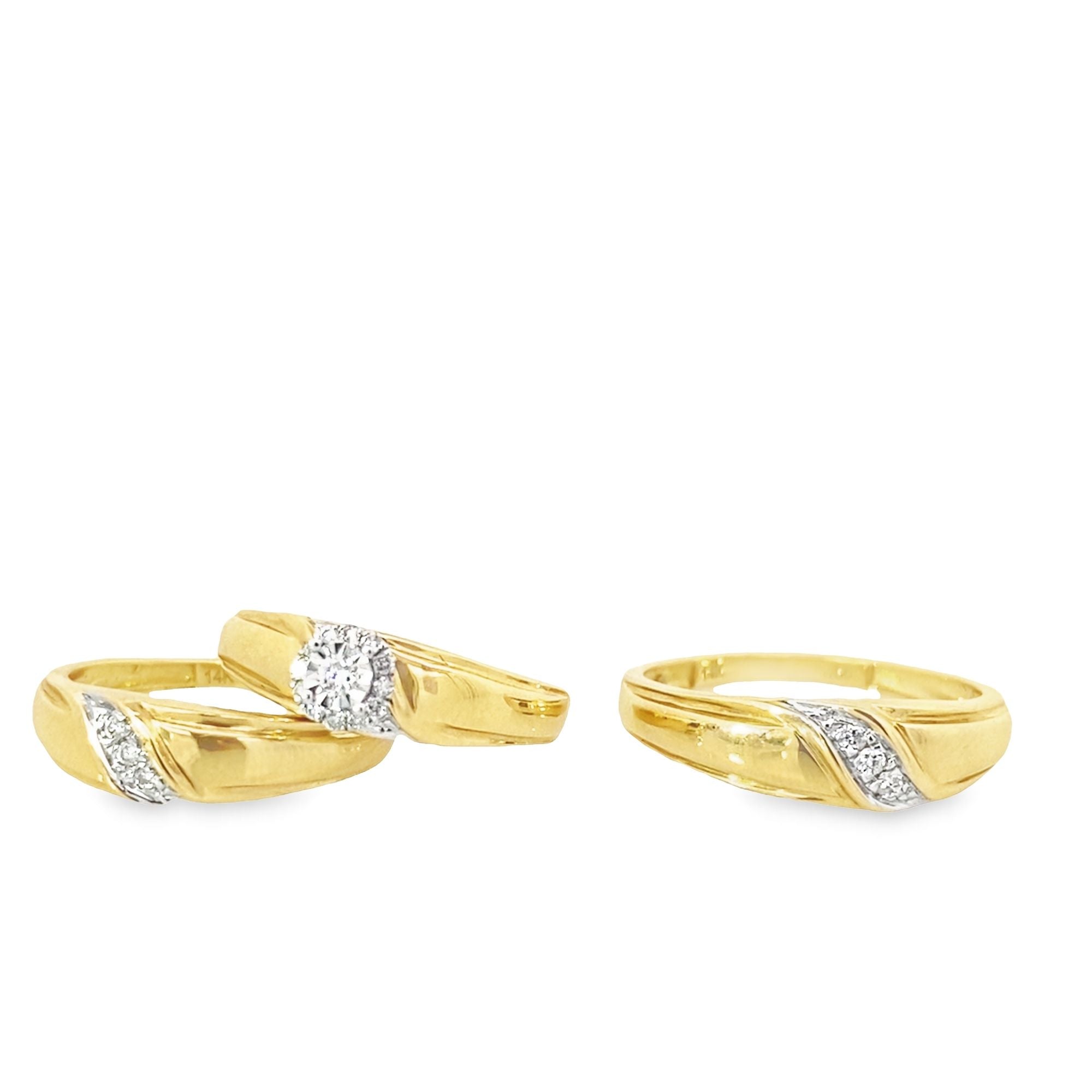 0.20Ctw 14K Yellow Gold Diamond Trio Wedding Set Size 7&10 5