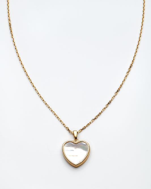 14K Yellow Gold Mother Of Pearl Heart Necklace 16In 2.8Dwt