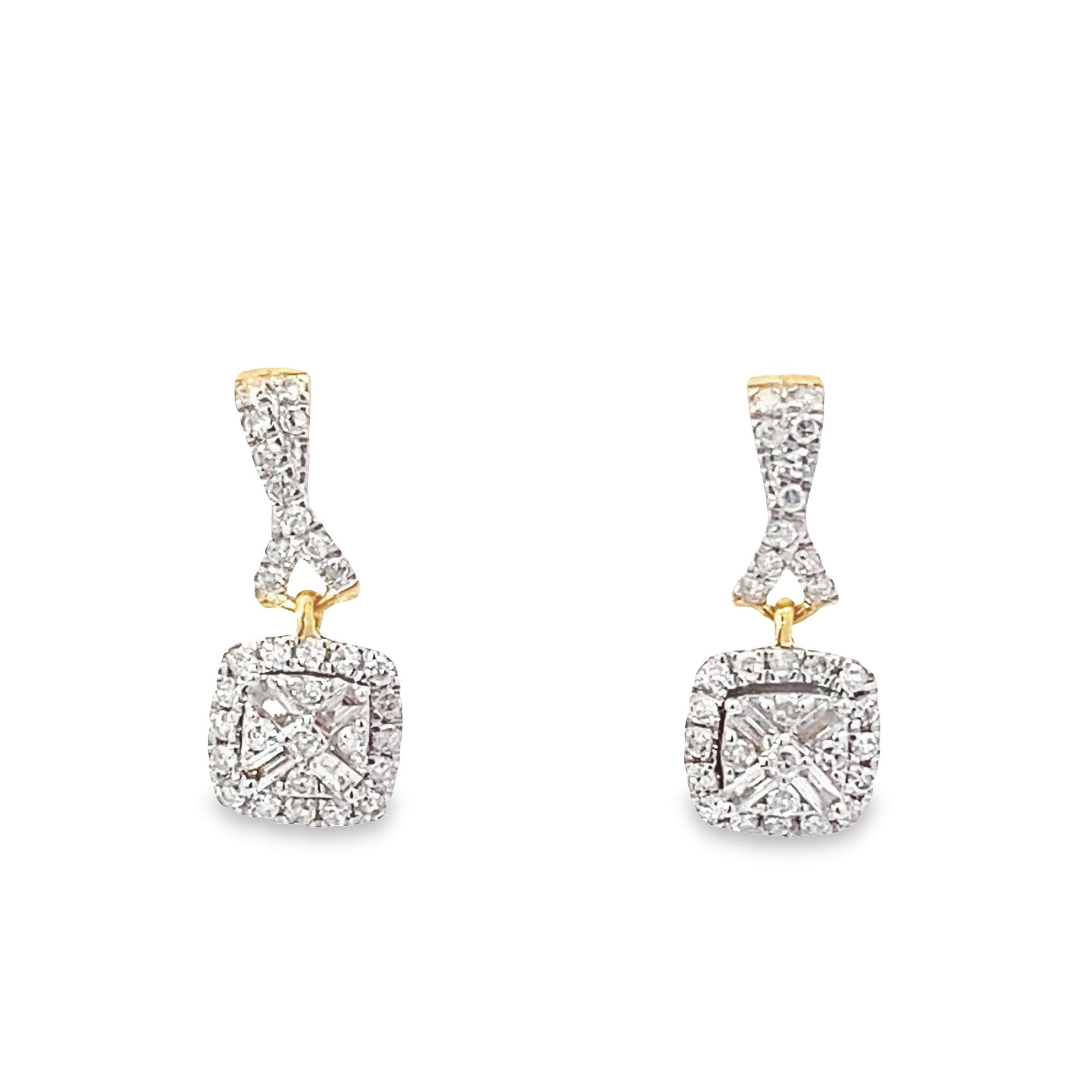 0.33Ctw 10K Yellow Gold Square Diamond Cluster Drop Earrings