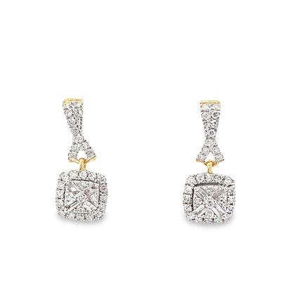 0.33Ctw 10K Yellow Gold Square Diamond Cluster Drop Earrings