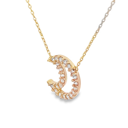 14K Yellow Gold Cz Moon Pendant Necklace 18In