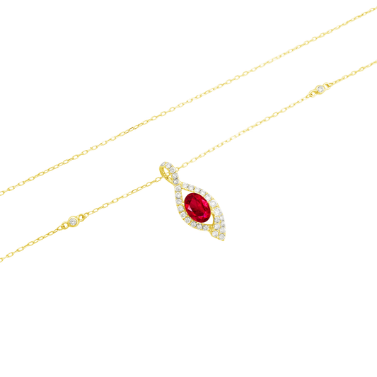 0.23Ct Dia 0.55Ct Ru 14K Yellow Gold Ruby Pendant Necklace 18In 1.2Dwt