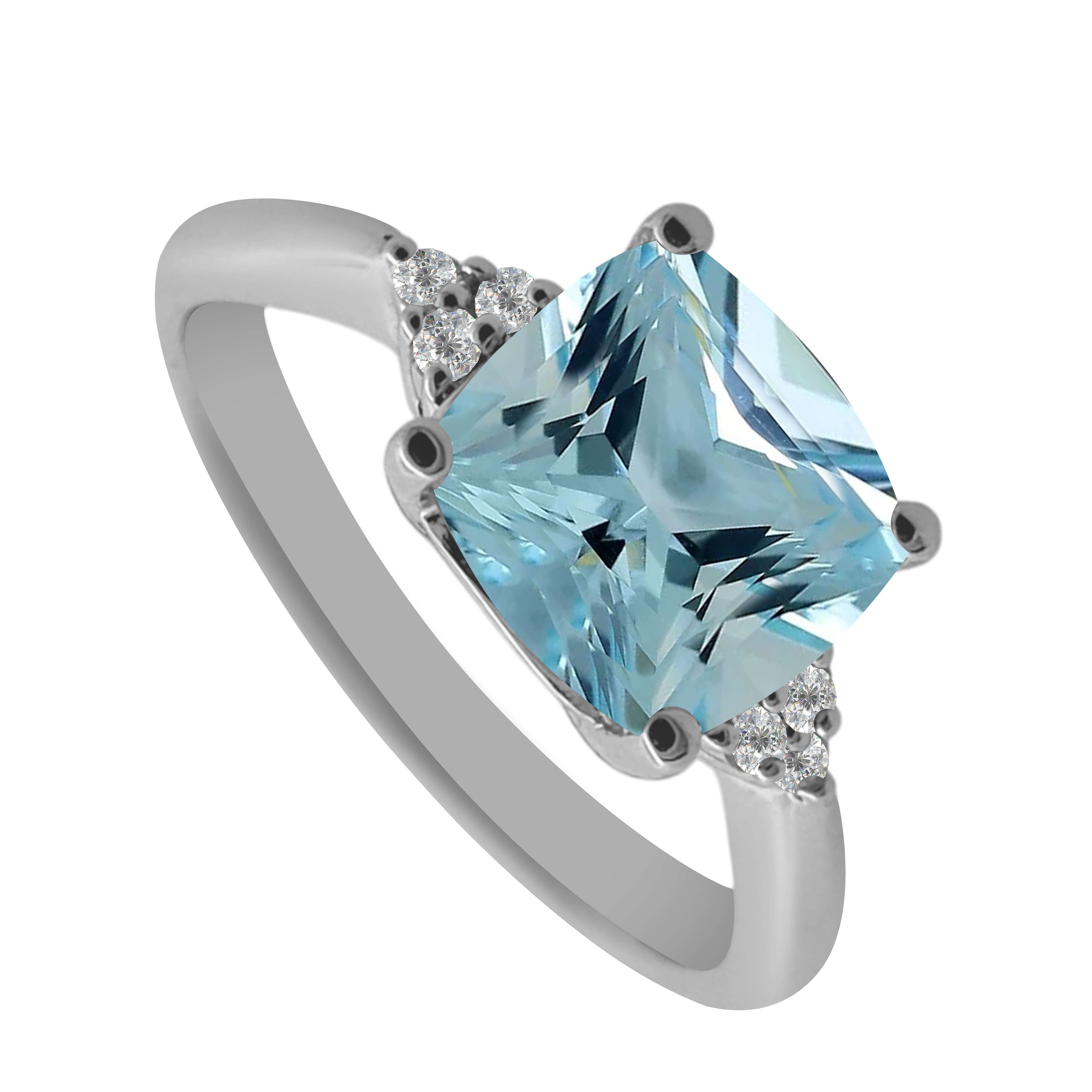 1.34 Aqcu 0.05 Dird 14K White Gold Aquamarine & Dia Ring Size 7 2.4Dwt
