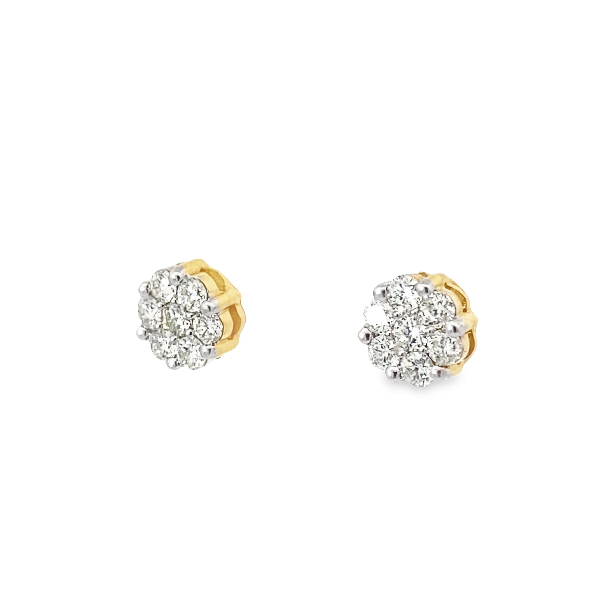 0.77Ctw 14K Yellow Gold Diamond Flower Cluster Stud Earrings