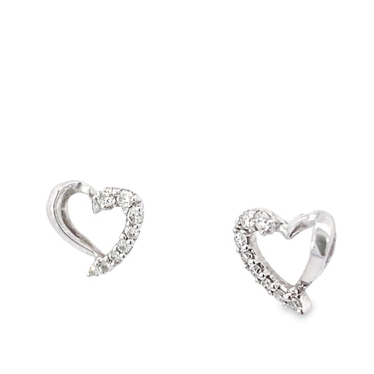 0.12Ctw 14K White Gold Diamond Heart Stud Earrings