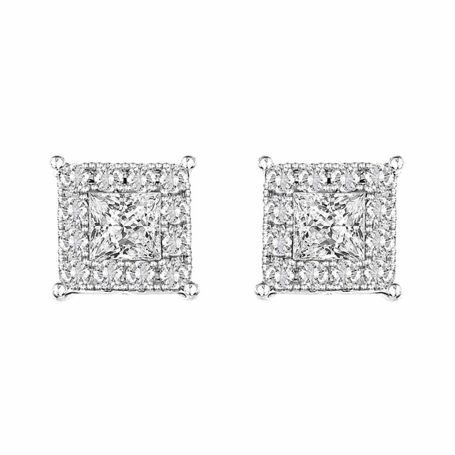 LADIES EARRINGS 0.25CT ROUND/PRINCESS DIAMOND 14K WHITE GOLD (SI QUALITY)