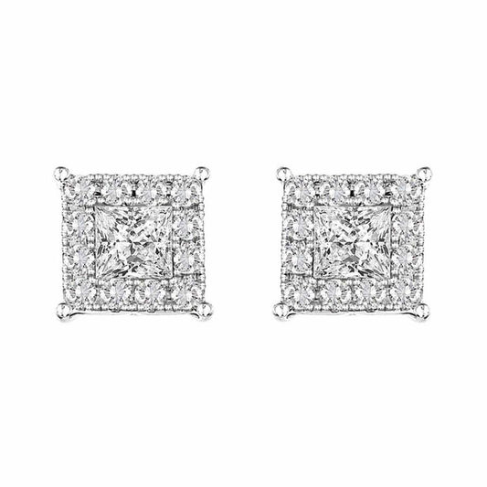 LADIES EARRINGS 0.25CT ROUND/PRINCESS DIAMOND 14K WHITE GOLD (SI QUALITY)